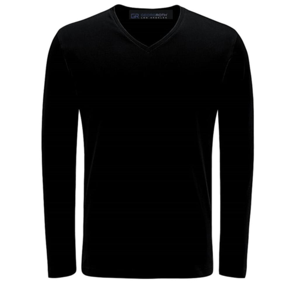 NEW GEORGE ROTH men's v-neck long sleeve pima cotton top in black
